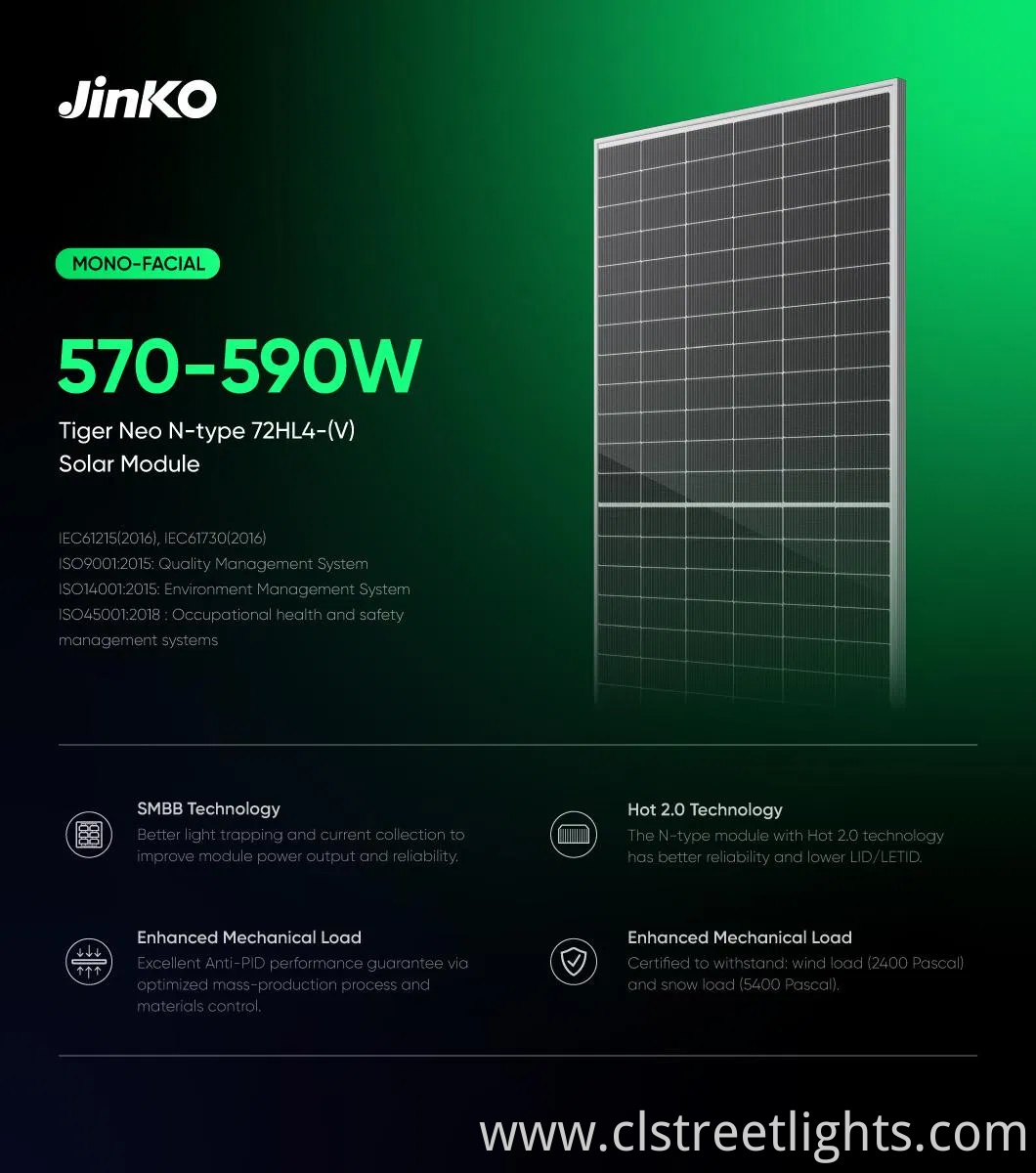 Jinko Solar Panel N Type 580W 580 Watts 585W Jkm580n-72hl4-V PV Module with English label and Long Cable